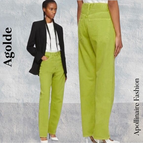 Agolde Straight Leg Denim Lime Green High-Waisted Jeans Size 28 New - Picture 1 of 5